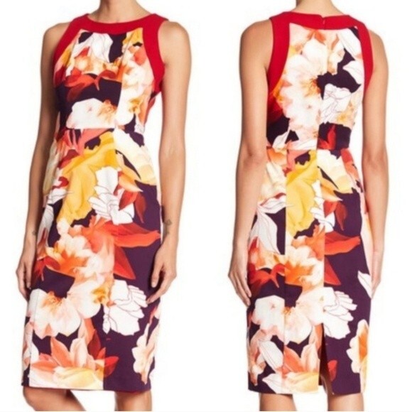 Black Halo Rohan Watercolor Floral Sleeveless Pencil Midi Sheath Dress 8 - Picture 2 of 13